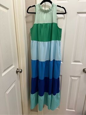 Sleeveless Tiered Maxi Dress in Mint, Green, Light Blue, and Blue